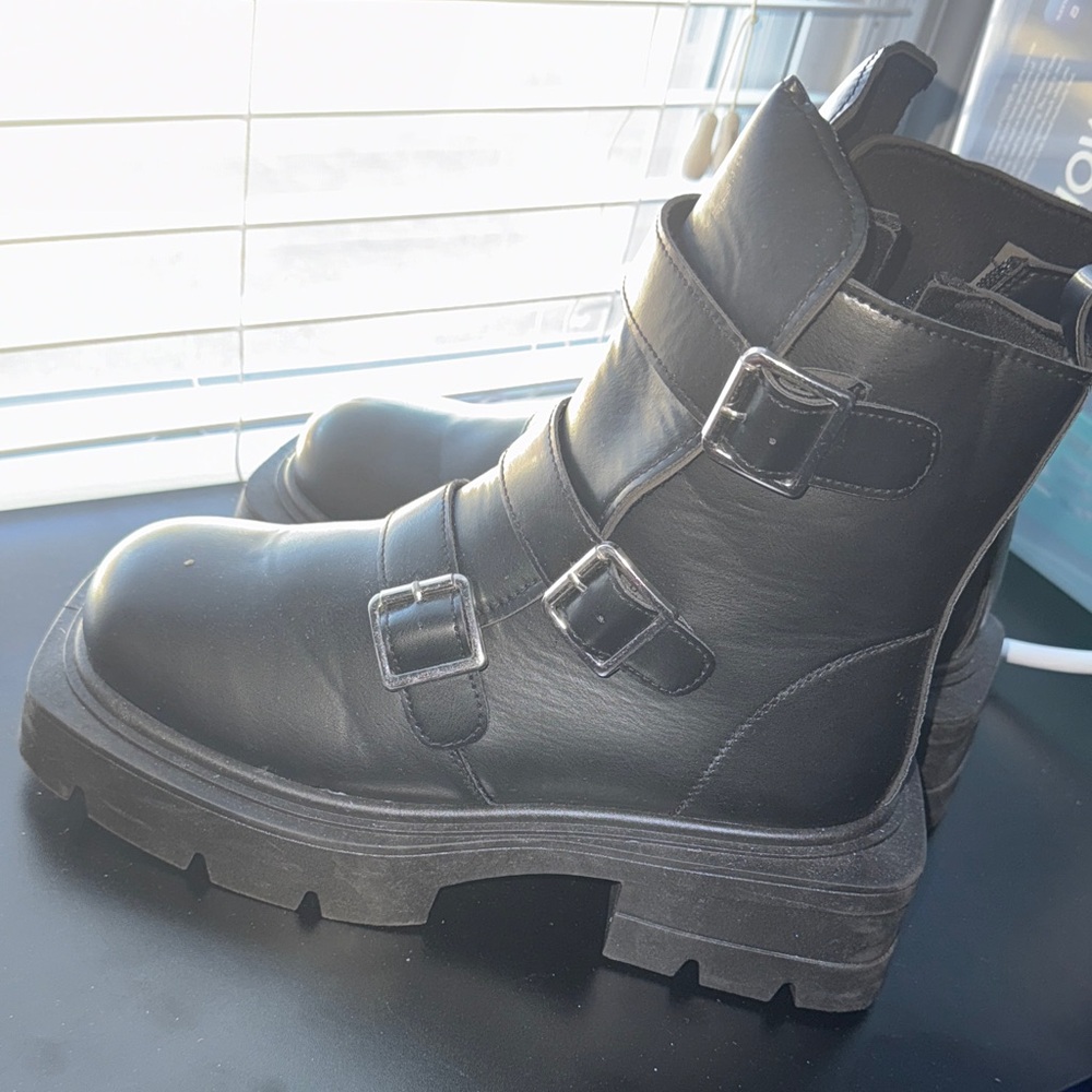 Triple Buckle Black Combat Boots
